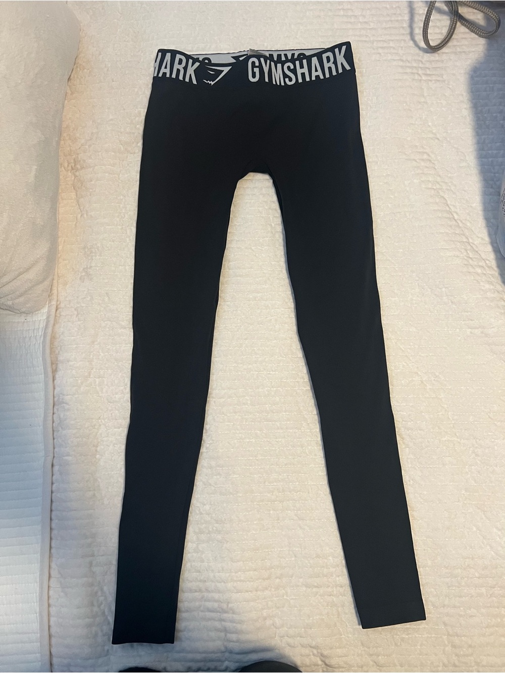 Gymshark Black Leggings with White Branded Waistband